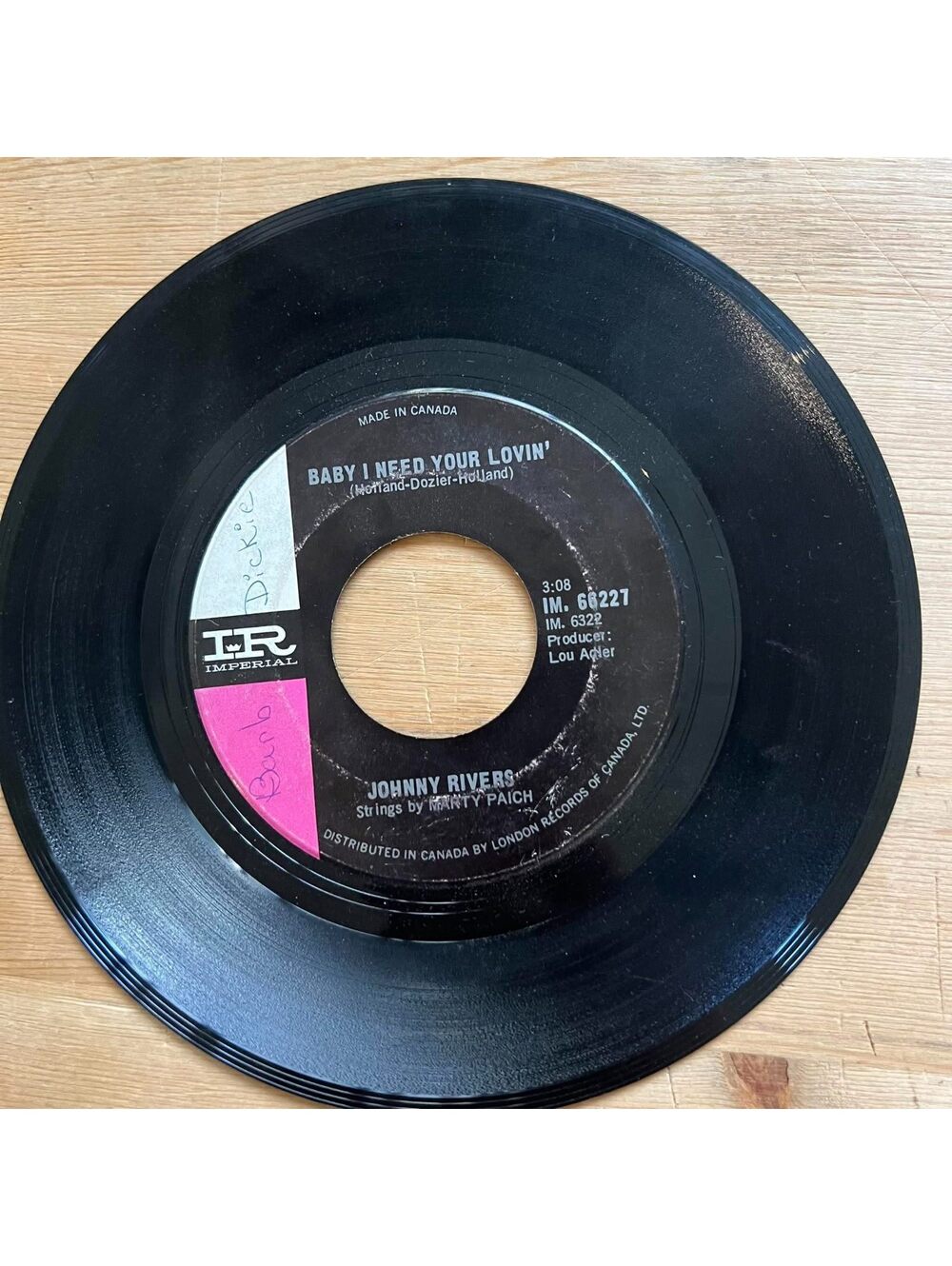 Johnny Rivers - Baby I Need your Lovin'/Getting Ready for Tomorrow 45rpm VG+ R91